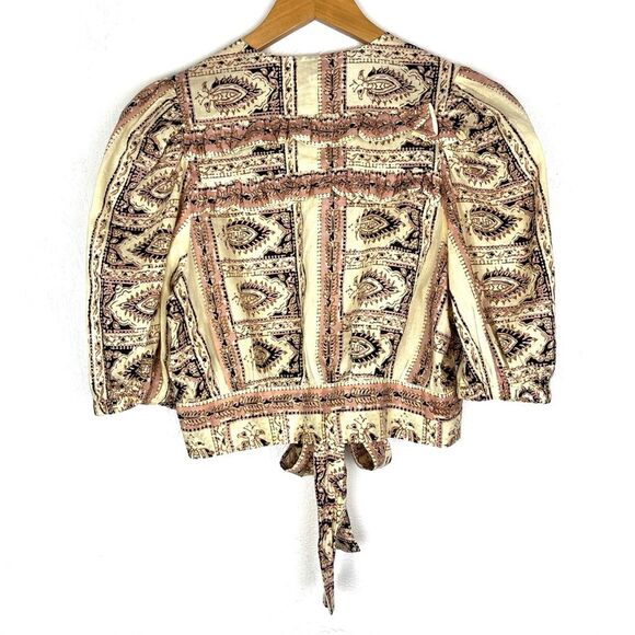 Anthropologie Cleobella Brigada Puff Sleeve Cream Pink Crop Blouse size medium - Picture 4 of 6